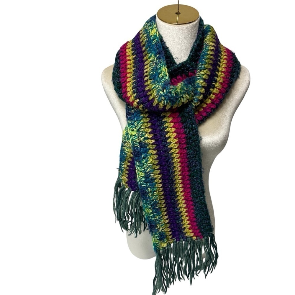 Multi Color Hand Knit Crochet Chunky Super Warm Cozy Scarf